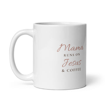 White Lord and Armor Mama Runs on Jesus and Coffee mug, a Thanksgiving morning reminder of Lamentations 3:22-23