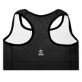 Back view of the Lord and Armor Taking the Wins sports bra in black, women’s Lord and Armor crown logo in white