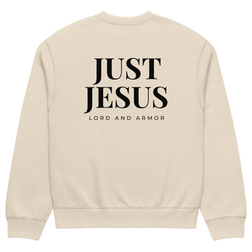 Stand Firm Just Jesus Oversized Heavyweight Sweatshirt dust back view | Christian apparel