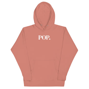 Front view of the Lord & Armor POP. pullover hoodie in Dusty Rose, centered POP. on the front in white lettering