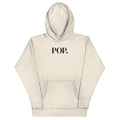 Front view of the Lord and Armor POP. pullover hoodie in Oatmeal Heather, centered POP. on the front in dark lettering