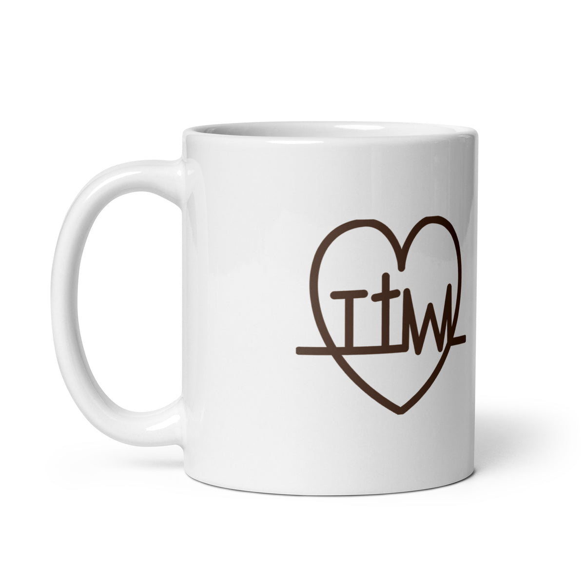 White ceramic mug, front design