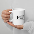 White ceramic POP. Progress Over Perfection Christian mug, front design